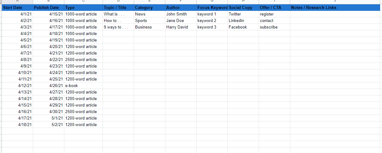 Marketing Insider Group’s content calendar template.